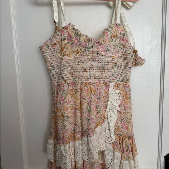 Olivaceous Floral Sleeveless Dress with Lace Details - Picture 1 of 5